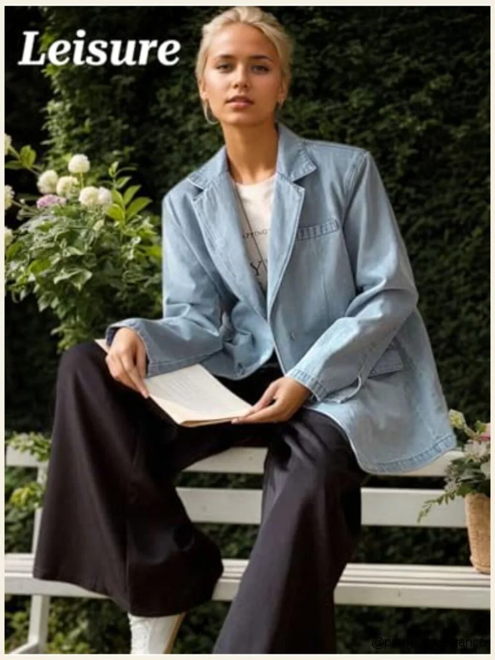 Women's Denim Blazer Oversized Distressed Long Sleeve Open Front